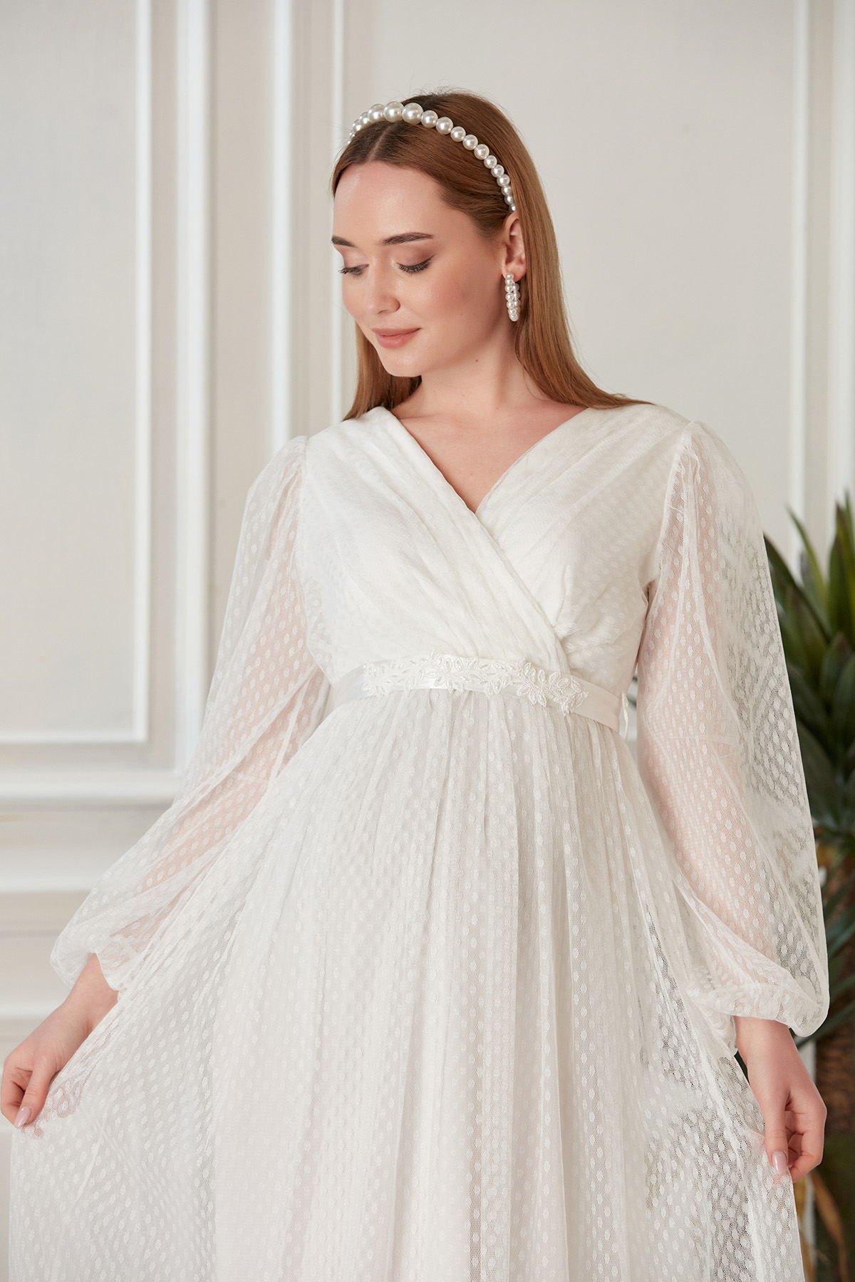 IŞŞIL A0024-Sim Puanlı Tül Maxi Hamile Abiye-BabyShower Elbise